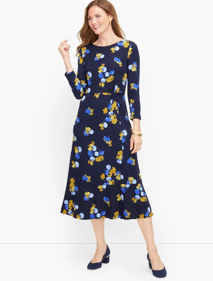 Women Day To Night Talbots Jersey Twist Midi Dress Indigo Multi