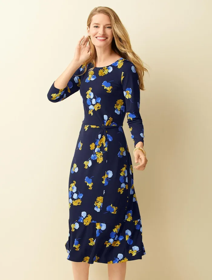 Women Day To Night Talbots Jersey Twist Midi Dress Indigo Multi