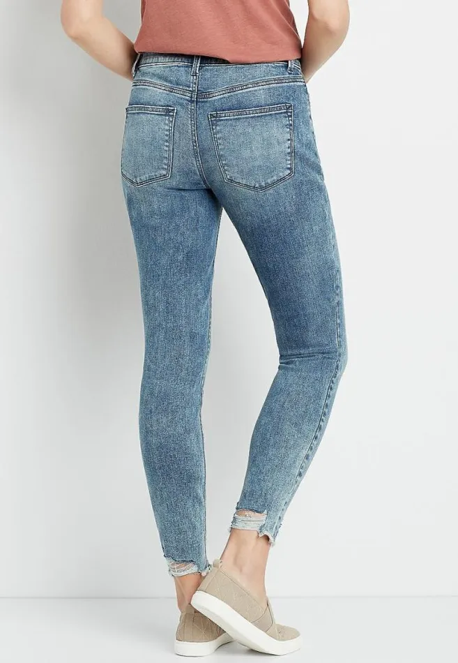 Women Denimflex High Rise Acid Wash Destructed Hem Jegging Maurices Jeans