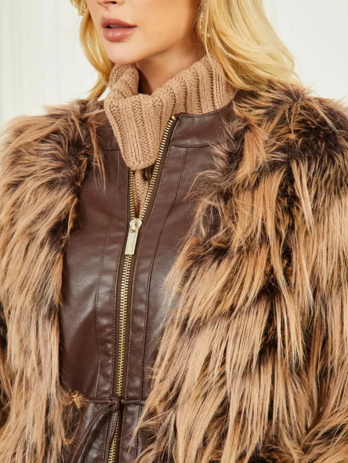 Women Dinah Shaggy Coat Dark Bourbon With Classic Marciano Jackets Women Dinah Shaggy Coat Dark Bourbon With Classic Marciano Jackets