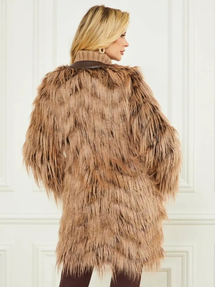 Women Dinah Shaggy Coat Dark Bourbon With Classic Marciano Jackets Women Dinah Shaggy Coat Dark Bourbon With Classic Marciano Jackets