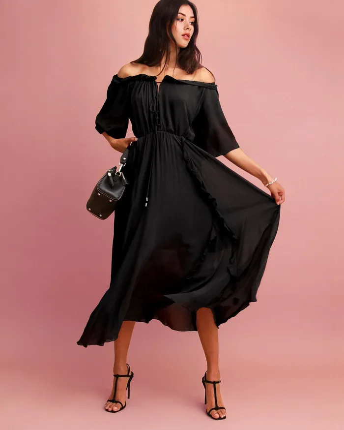 Women Dresses Belle and Bloom Amour Amour Ruffled Midi Dress 8211 Black