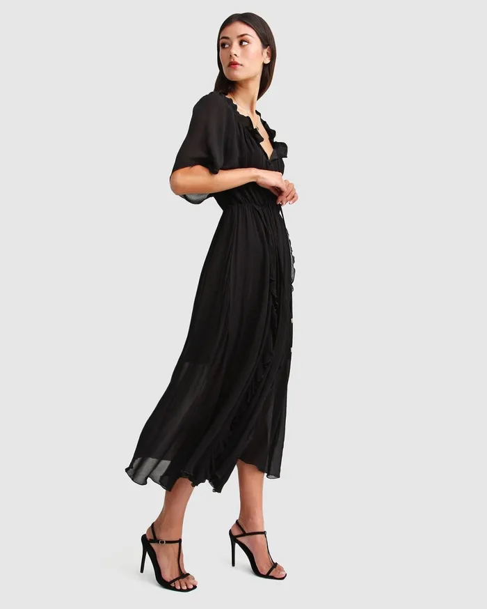 Women Dresses Belle and Bloom Amour Amour Ruffled Midi Dress 8211 Black