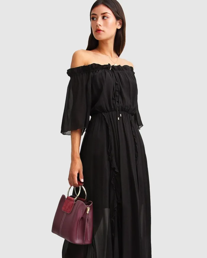 Women Dresses Belle and Bloom Amour Amour Ruffled Midi Dress 8211 Black