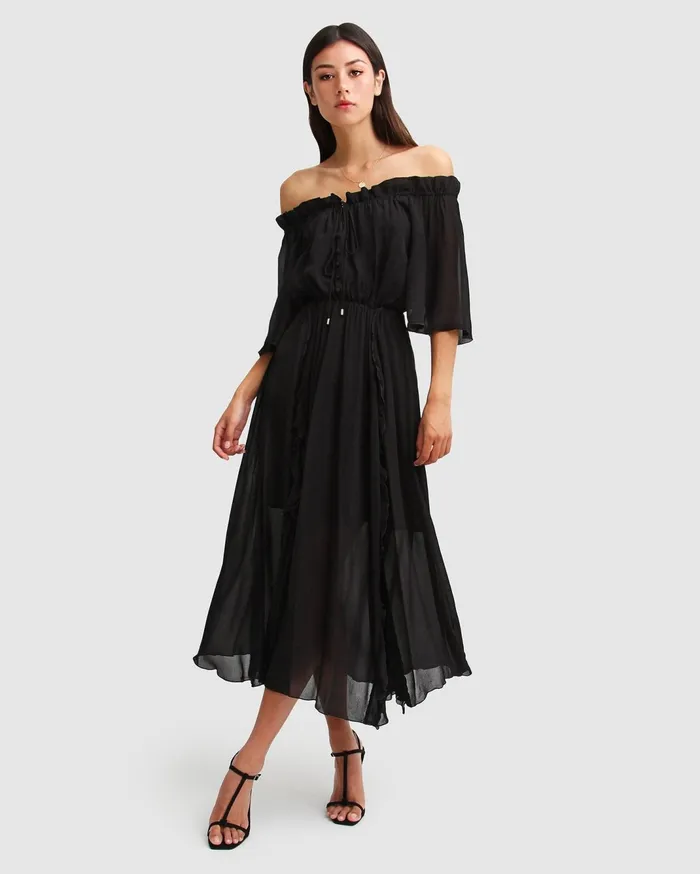 Women Dresses Belle and Bloom Amour Amour Ruffled Midi Dress 8211 Black
