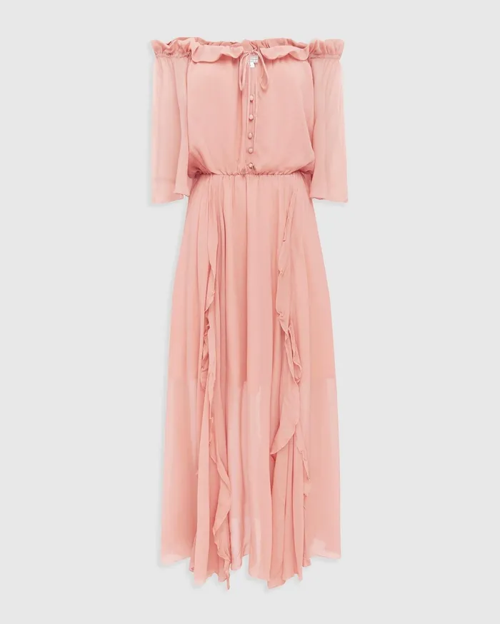 Women Dresses Belle and Bloom Amour Amour Ruffled Midi Dress 8211 Desert Rose FINAL SALE