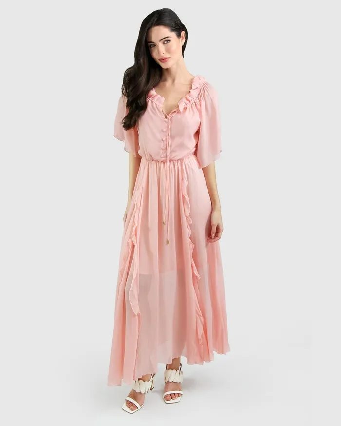 Women Dresses Belle and Bloom Amour Amour Ruffled Midi Dress 8211 Desert Rose FINAL SALE