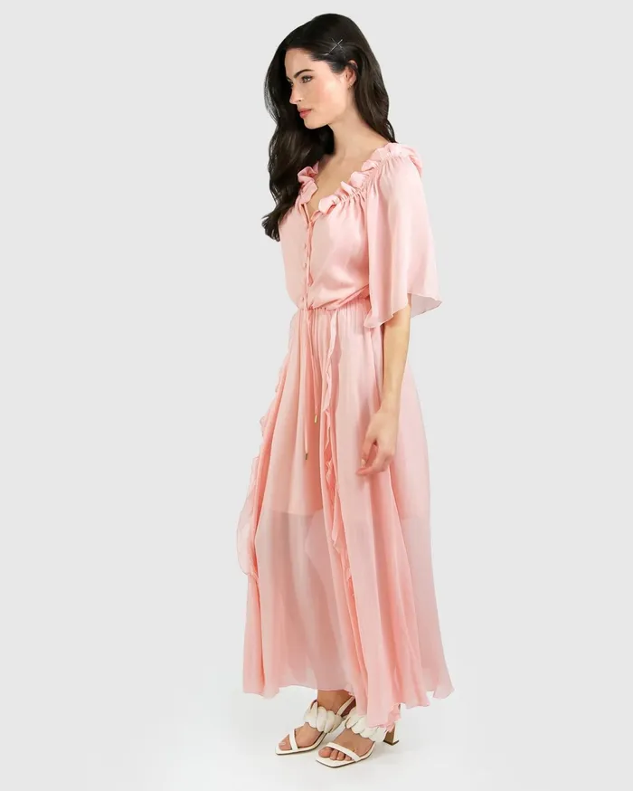 Women Dresses Belle and Bloom Amour Amour Ruffled Midi Dress 8211 Desert Rose FINAL SALE