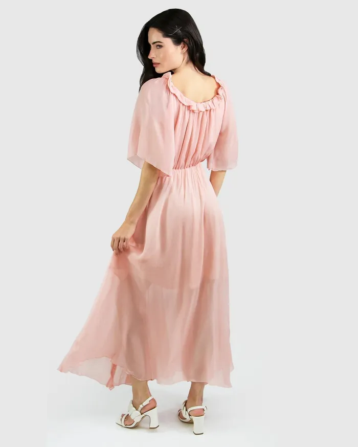 Women Dresses Belle and Bloom Amour Amour Ruffled Midi Dress 8211 Desert Rose FINAL SALE