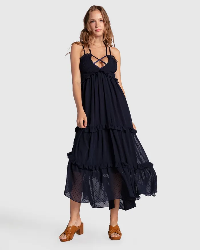 Women Dresses Belle and Bloom As It Was Tiered Midi Dress 8211 Navy
