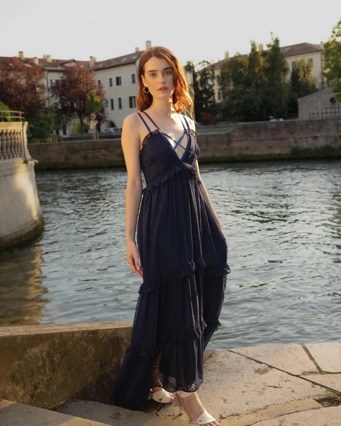 Women Dresses Belle and Bloom As It Was Tiered Midi Dress 8211 Navy