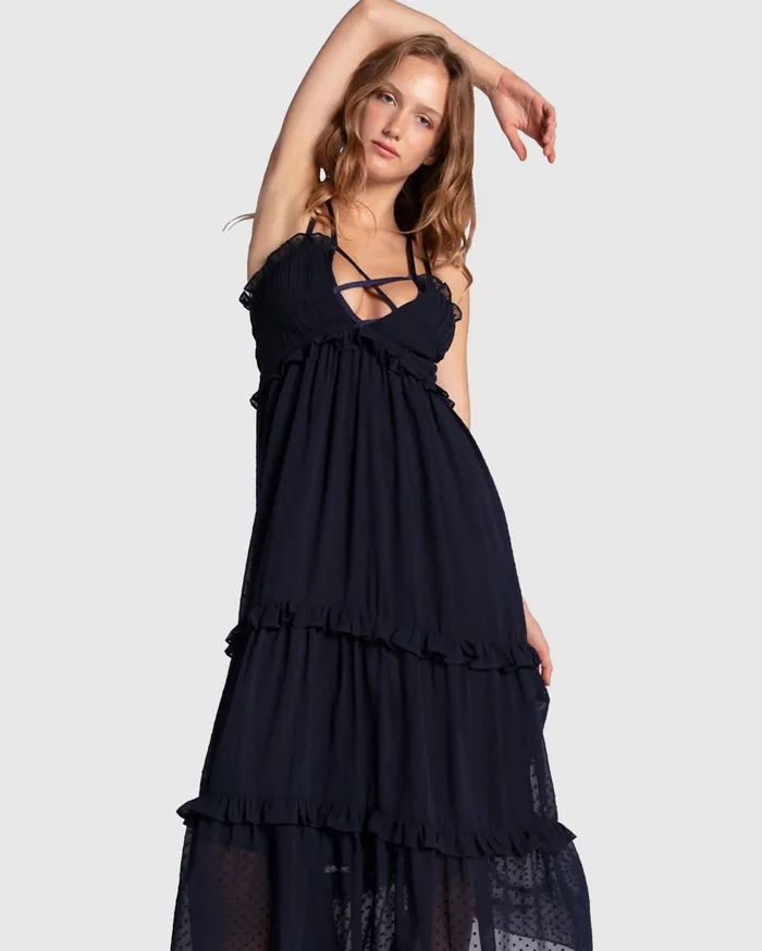 Women Dresses Belle and Bloom As It Was Tiered Midi Dress 8211 Navy