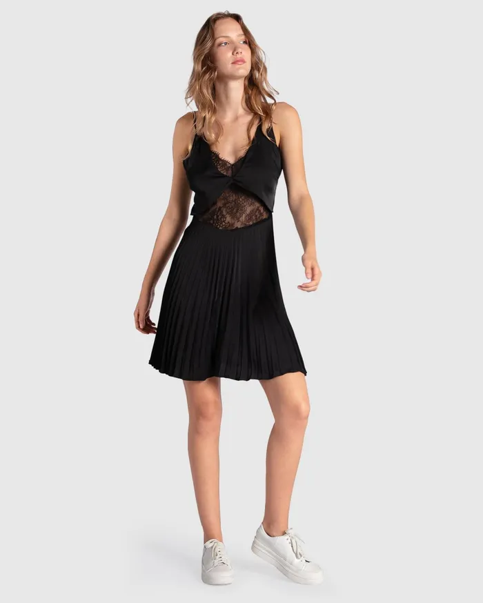 Women Dresses Belle and Bloom Feel It Still Lace Trim Mini Dress 8211 Black