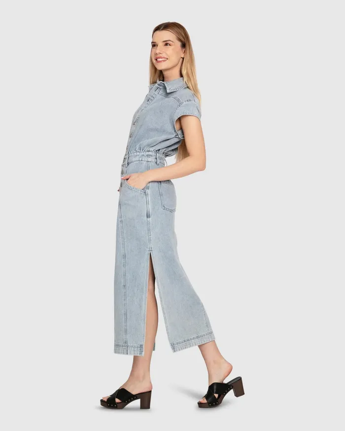 Women Dresses Belle and Bloom Sundown Denim Midi Shirt Dress