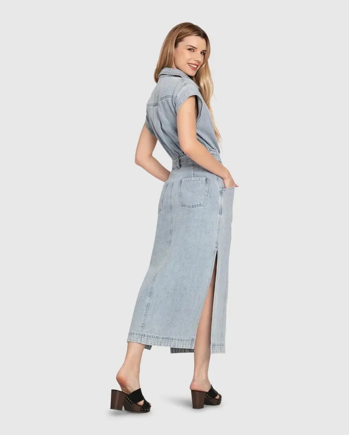 Women Dresses Belle and Bloom Sundown Denim Midi Shirt Dress