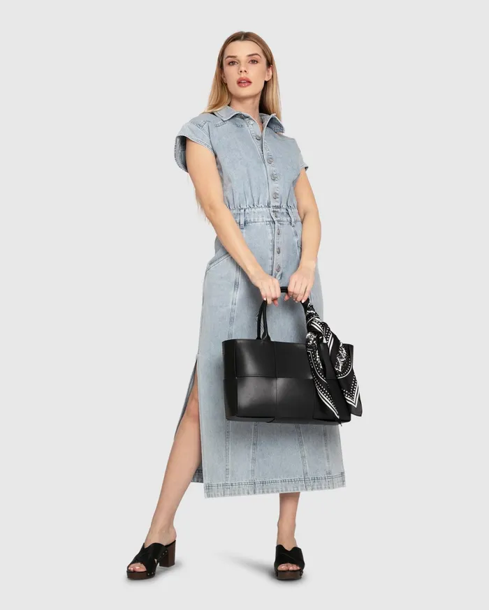 Women Dresses Belle and Bloom Sundown Denim Midi Shirt Dress