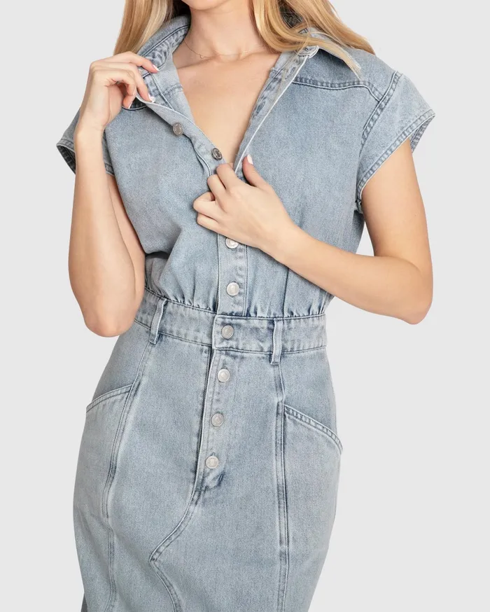 Women Dresses Belle and Bloom Sundown Denim Midi Shirt Dress