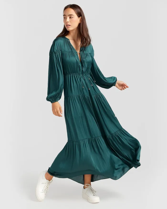 Women Dresses Belle and Bloom Window Seat Tiered Maxi Dress 8211 Dark Green