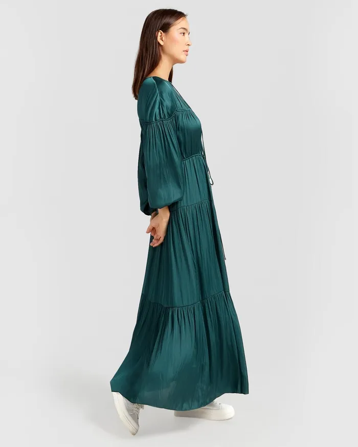 Women Dresses Belle and Bloom Window Seat Tiered Maxi Dress 8211 Dark Green