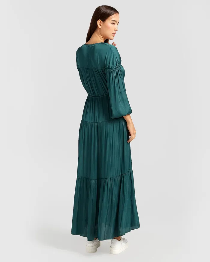 Women Dresses Belle and Bloom Window Seat Tiered Maxi Dress 8211 Dark Green