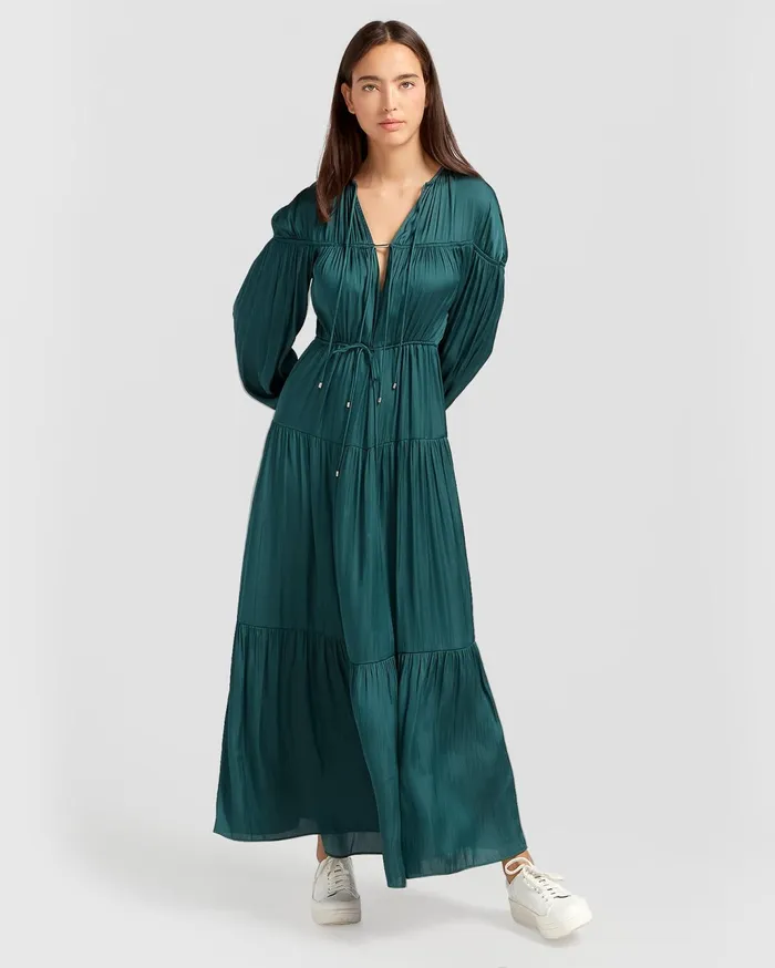 Women Dresses Belle and Bloom Window Seat Tiered Maxi Dress 8211 Dark Green