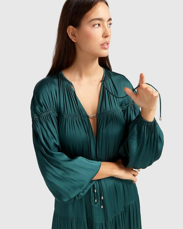 Women Dresses Belle and Bloom Window Seat Tiered Maxi Dress 8211 Dark Green