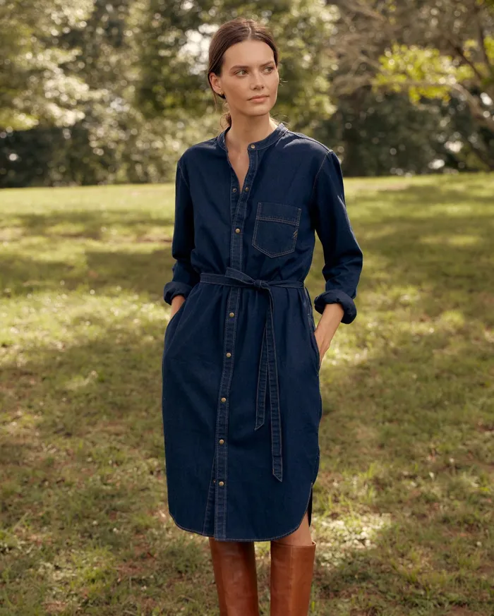 Women Dresses Billy Reid Shoals Denim Shirttail Dress Double Dye