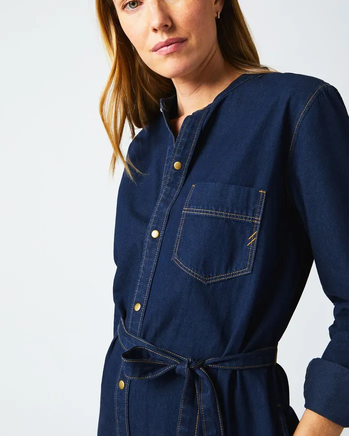 Women Dresses Billy Reid Shoals Denim Shirttail Dress Double Dye