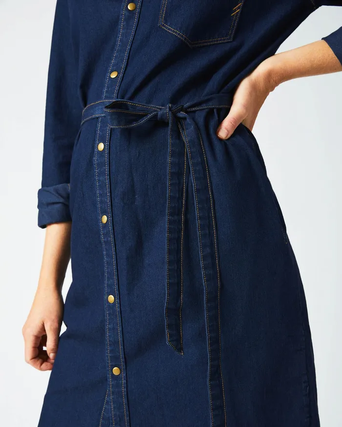 Women Dresses Billy Reid Shoals Denim Shirttail Dress Double Dye