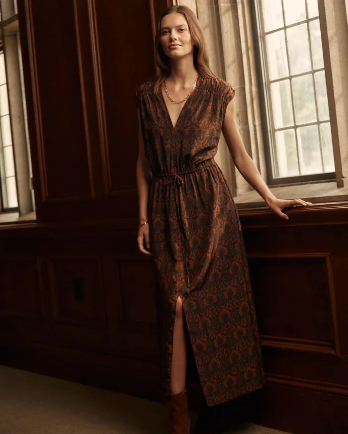 Women Dresses Billy Reid VNeck Maxi Dress Navybrown