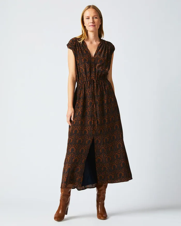 Women Dresses Billy Reid VNeck Maxi Dress Navybrown