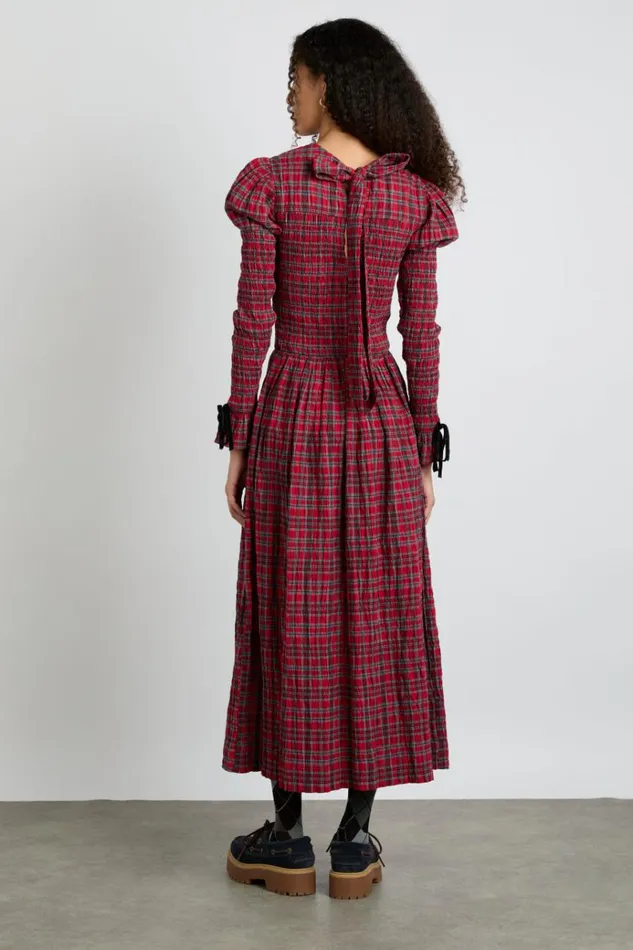 Women Dresses Damson Madder Alice Shirred Midi Dress Red Check
