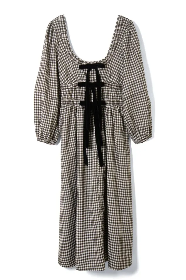 Women Dresses Damson Madder Dakota Bow Midi Dress 8211 Chocolate Check