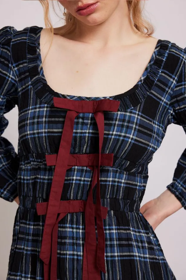 Women Dresses Damson Madder Dakota Midi Dress 8211 Blue Check