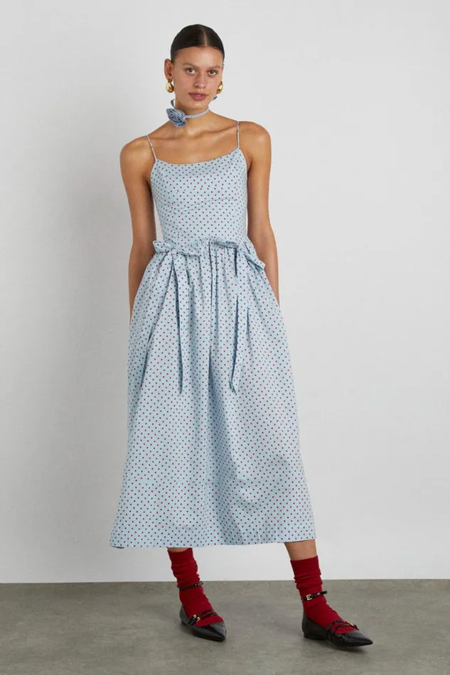 Women Dresses Damson Madder Penelope Midi 8211 Blue and Red Spot