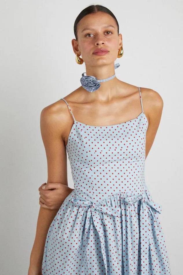 Women Dresses Damson Madder Penelope Midi 8211 Blue and Red Spot