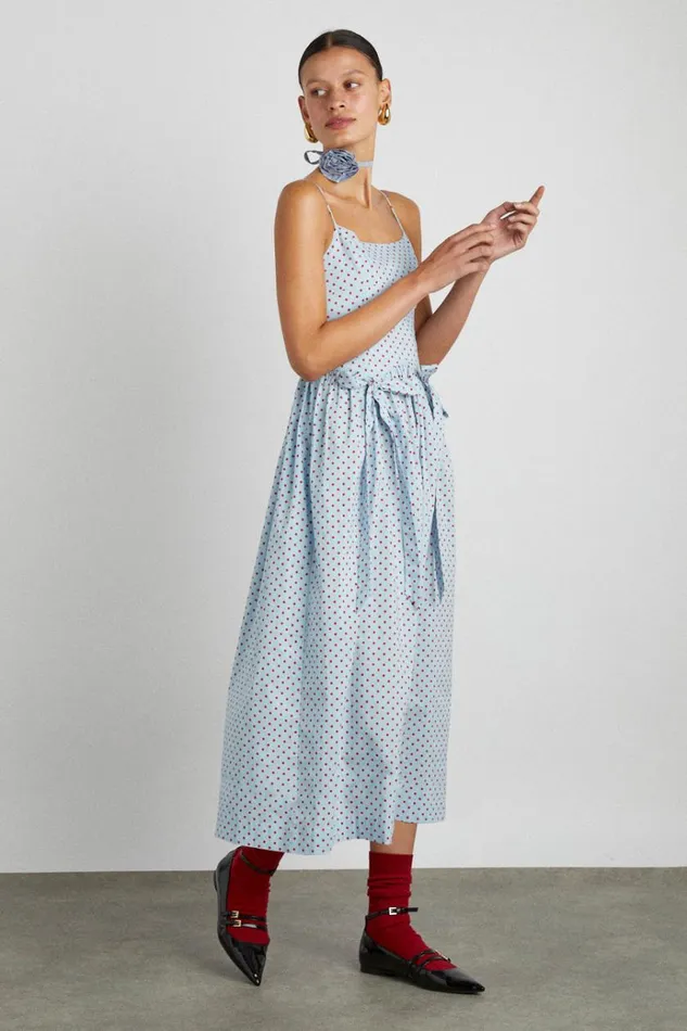 Women Dresses Damson Madder Penelope Midi 8211 Blue and Red Spot