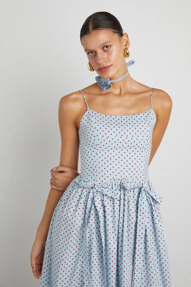 Women Dresses Damson Madder Penelope Midi 8211 Blue and Red Spot