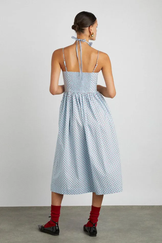 Women Dresses Damson Madder Penelope Midi 8211 Blue and Red Spot
