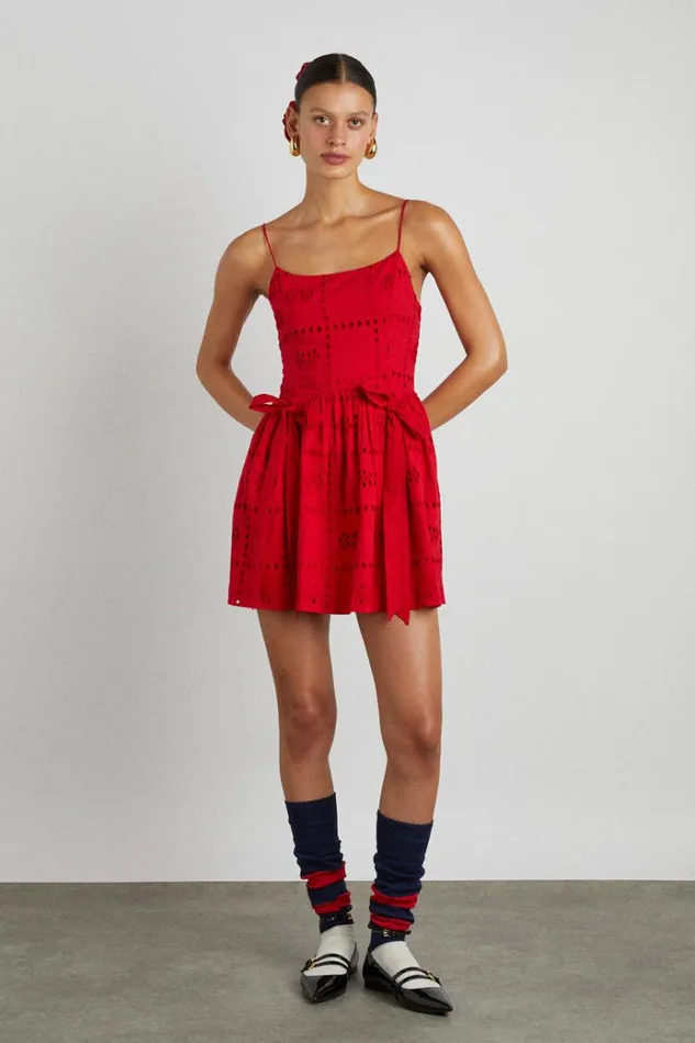 Women Dresses Damson Madder Penelope Mini 8211 Red Broderie