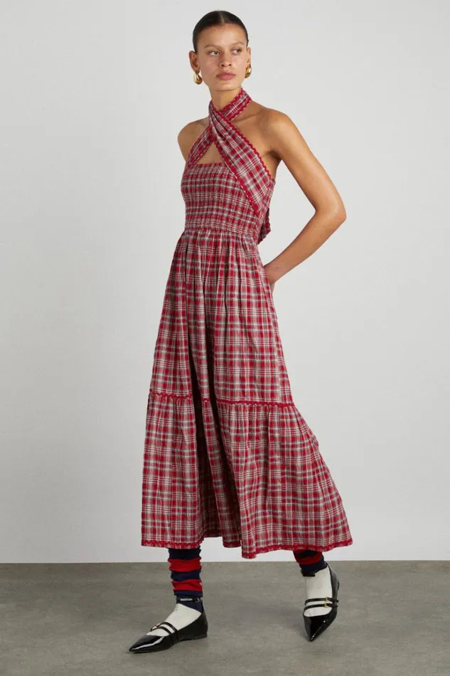 Women Dresses Damson Madder Pia Midi Dress 8211 Red Check