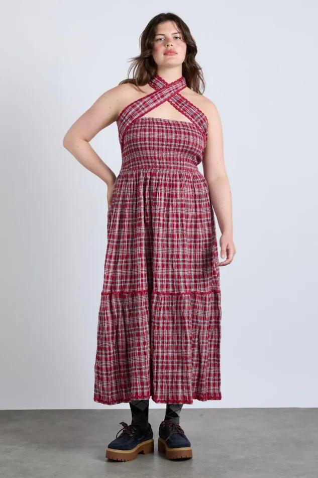 Women Dresses Damson Madder Pia Midi Dress 8211 Red Check