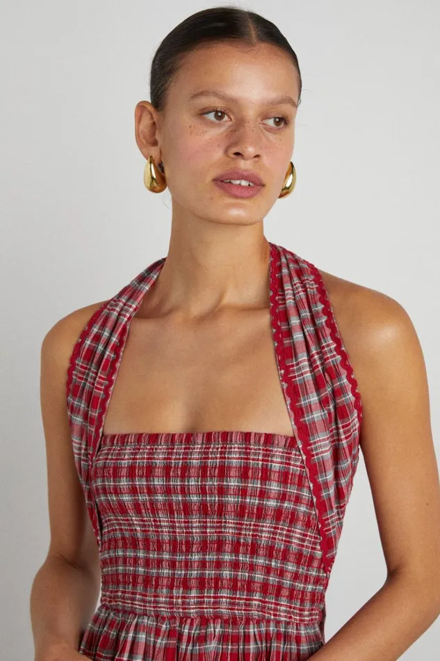 Women Dresses Damson Madder Pia Midi Dress 8211 Red Check