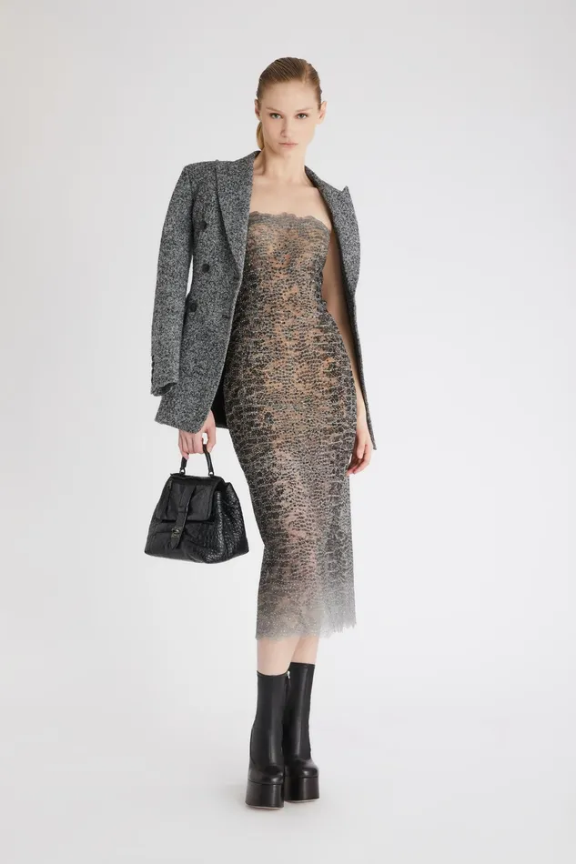 Women Dresses Ermanno Scervino Designer Bustier Dress With Pythoneffect Microcrystals 8211 Ermanno Scervino Grey