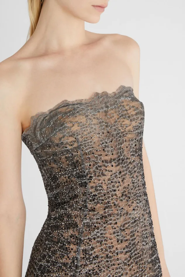 Women Dresses Ermanno Scervino Designer Bustier Dress With Pythoneffect Microcrystals 8211 Ermanno Scervino Grey