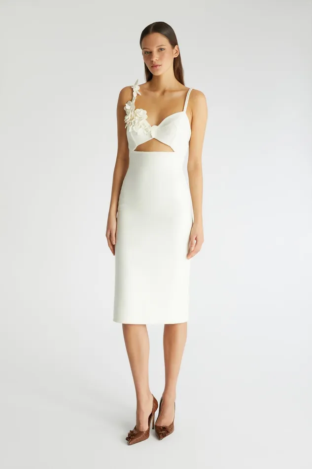 Women Dresses Ermanno Scervino Designer Wool Lingerie Dress With Flower 8211 Ermanno Scervino White