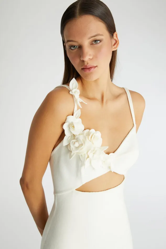 Women Dresses Ermanno Scervino Designer Wool Lingerie Dress With Flower 8211 Ermanno Scervino White