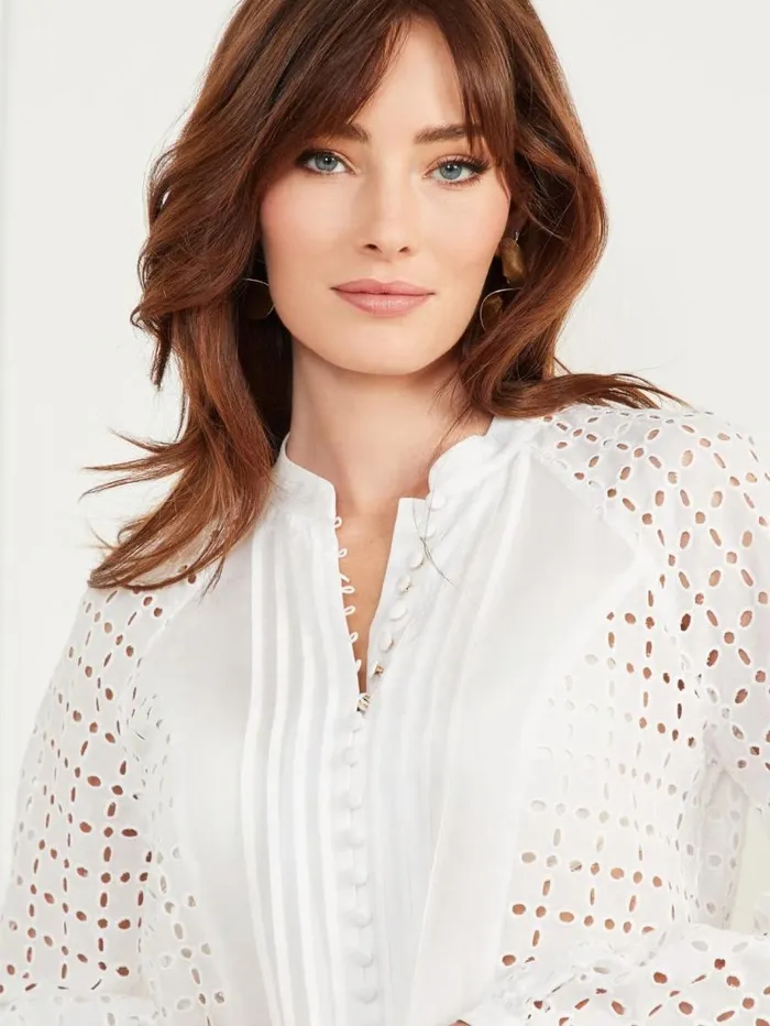 Women Eco Luella Eyelet Blouse Blanc Pur Marciano Tops And Sweaters Women Eco Luella Eyelet Blouse Blanc Pur Marciano Tops And Sweaters