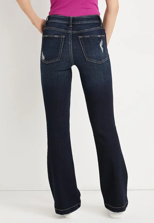 Women Edgely Flare High Rise Button Fly Ripped Jean Maurices Jeans