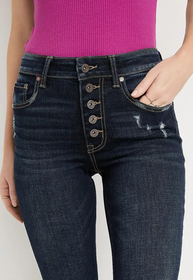Women Edgely Flare High Rise Button Fly Ripped Jean Maurices Jeans